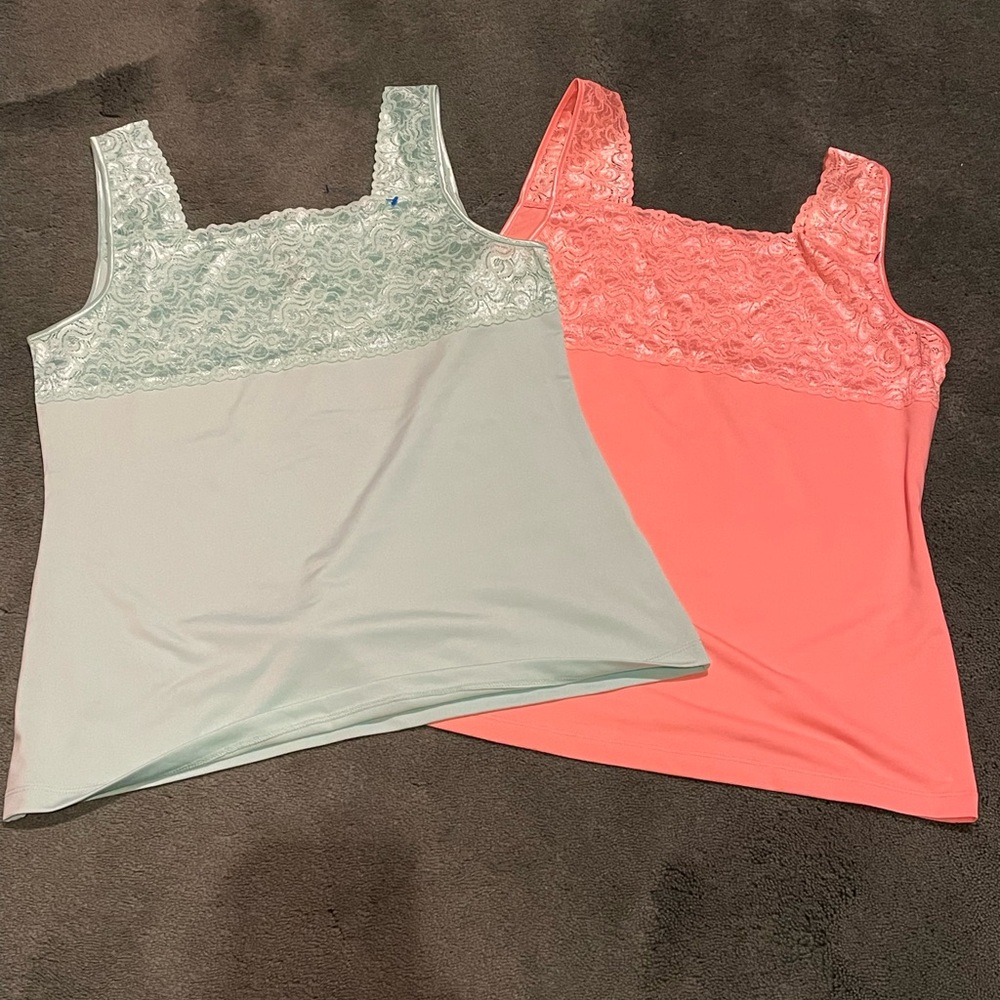 Tank tops! Set of two!light orange and green in color .new (pre owned) no tags